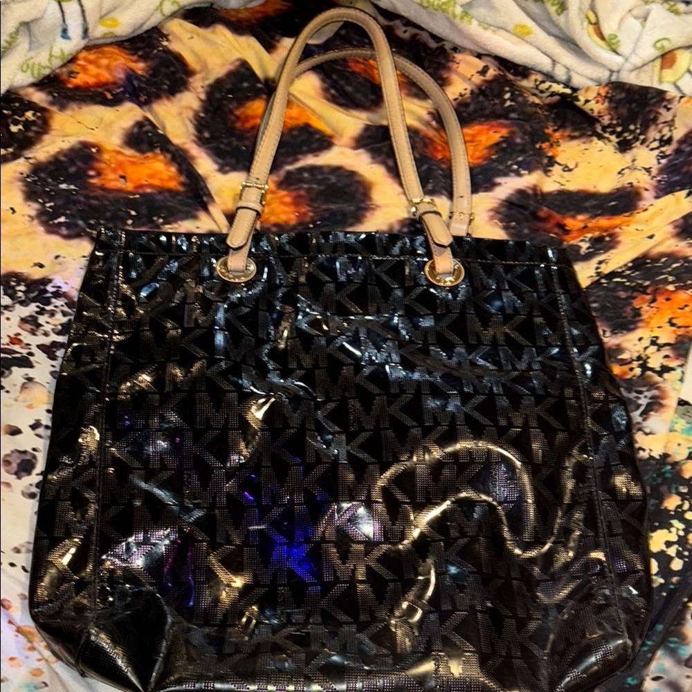Michael Kors Jet Black Metallic Tote Shoulder Bag